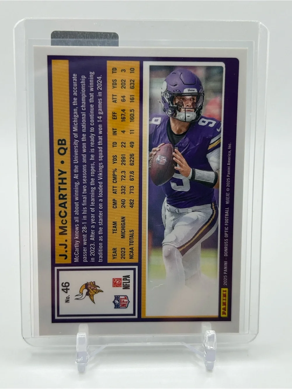 J.J. McCarthy Minnesota Vikings Football Trading Card 🏈